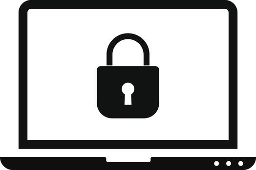 seguridad computadora portátil, proteccion icono. computadora monitor en blanco antecedentes. ilustración vector