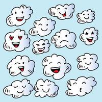 conjunto de linda dibujos animados nubes en diferente emociones vector