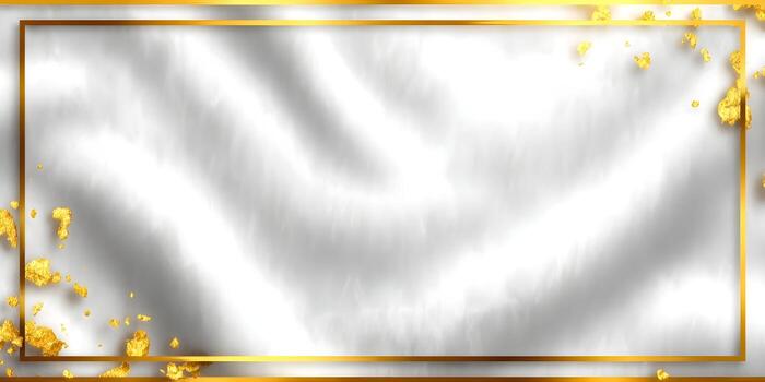 An elegant white background with a golden rectangular frame and scattered gold foil elements for luxury design templates photo