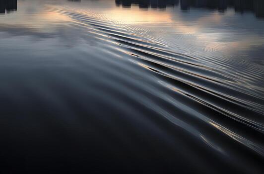 Abstract patterns of water ripples, dark tones, and soft light create a serene and tranquil scene. photo