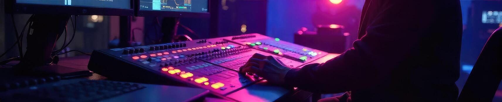 A person is sitting at a computer with a keyboard and a monitor photo
