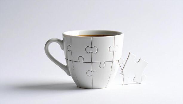 Coffee Cup Puzzle Conceptual Image of Problem Solving and Completeness. photo