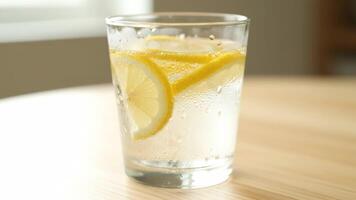 ein Glas von Wasser mit Zitrone Scheiben im es video