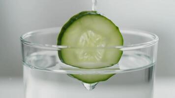 Cucumber Slice Drips Into Glass of Water for Hydration in a Studio Setting video