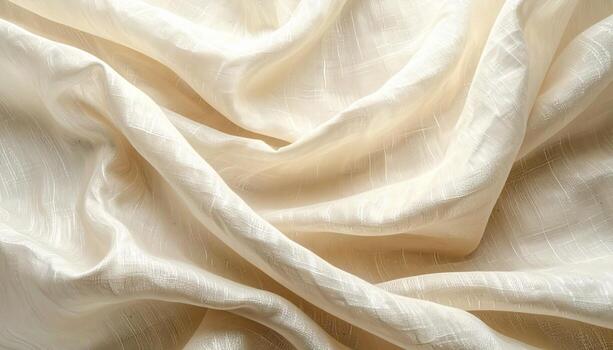 Elegant Cream Fabric Texture with Subtle Woven Pattern and Soft Draping. photo