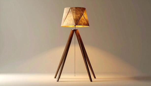 Modern Tripod Floor Lamp with Geometric Shade Warm Lighting. photo