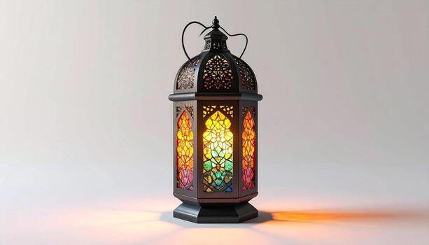 florido linterna con manchado vaso calentar resplandor y sombra en blanco. foto