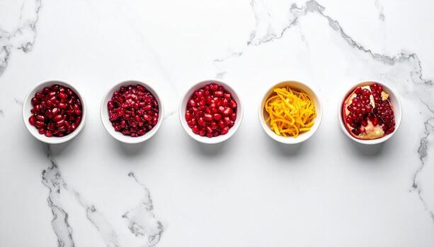 granada y naranja ánimo en bochas en mármol gastos generales composición. foto