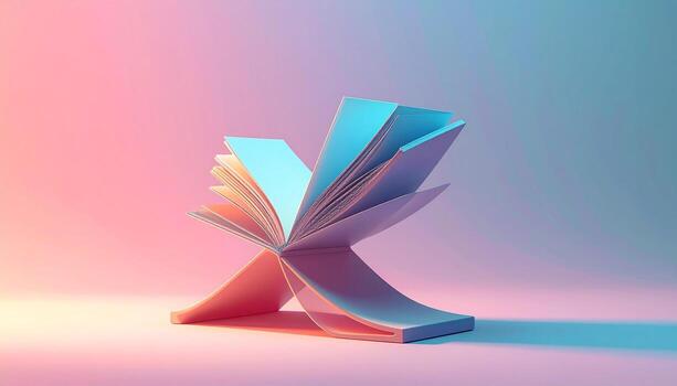 Abstract Book Sculpture with Open Pages in Dreamy Pastel Light. photo
