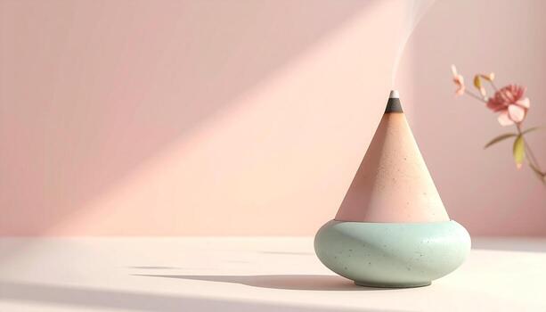 pastel aroma difusor con suave Encendiendo y minimalista estético. foto