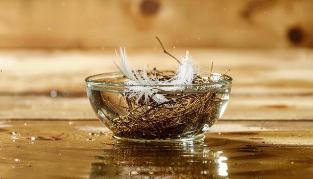 Empty Nest Float Observing Twig Architecture Drift in Water for Digital Liquid Amidst Twigbrown Fragility Waterdeep Motion in Crate Light photo