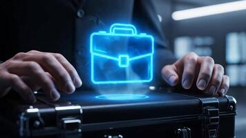 uomo Spettacoli ventiquattrore con olografico ventiquattrore Immagine visualizzato sopra esso nel studio video