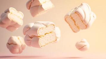 marshmallows flytande i de luft på en mjuk bakgrund video