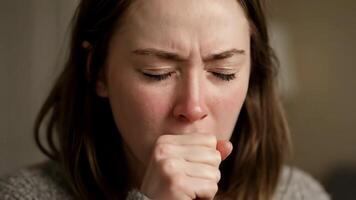Mädchen mit Krankheit Husten drinnen während das Tag video