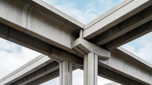 Modern concrete structure intersecting beams and columns photo