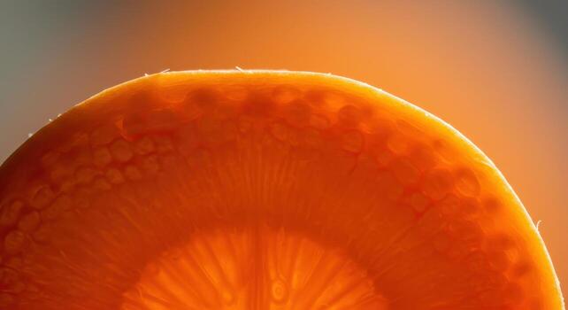 Vibrant orange carrot slice in macro close up with natural backlighting photo