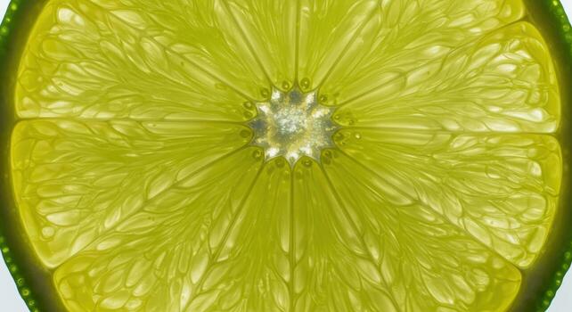 Vibrant close up of a fresh lime slice showing translucent segments and juicy texture photo