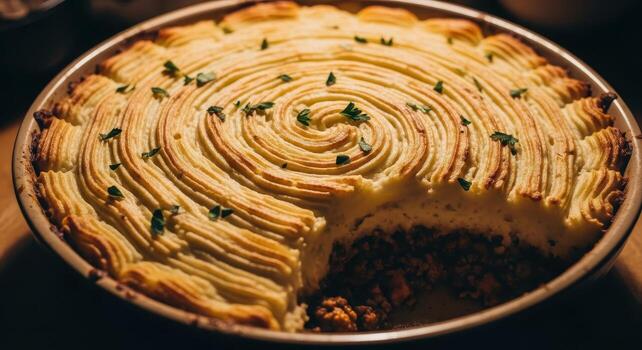 A pie with a large piece missing on top photo