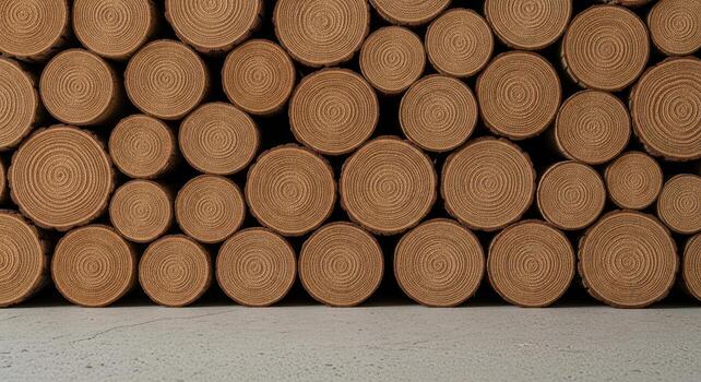 Neatly stacked cut logs of firewood displaying circular cross sections and natural wood grain photo