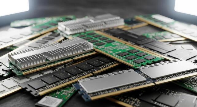 Heap of diverse computer RAM sticks and memory modules for electronic hardware photo