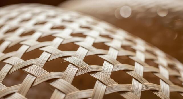 Close up of intricate woven bamboo texture with natural fibers and complex geometric pattern photo