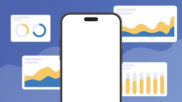 Iphone mockup with analytics dashboard charts vector