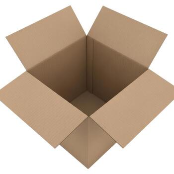 Open cardboard box isolated on white background, ready for packing and shipping items photo