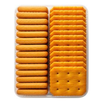 Tray of crackers isolated on white background, featuring a variety of savory and crunchy snack options photo