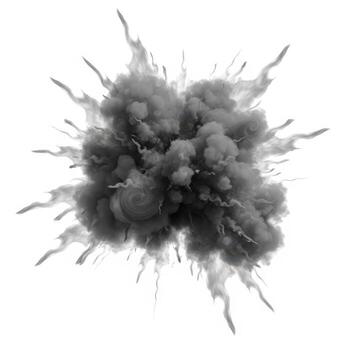 explosivo Estallar de oscuro gris fumar en contra un rígido blanco antecedentes foto