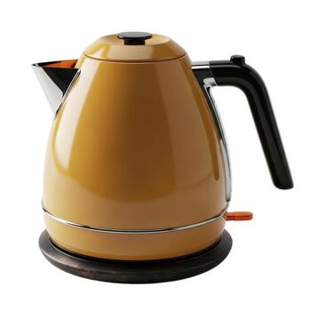 A yellow electric kettle with a black handle isolated on white background photo
