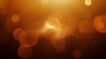 Gold Particles Floating With Bright Light and Bokeh Effect Background video