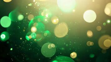 Green and Gold Particles Floating in a Dark Space Creating a Dreamy Effect video