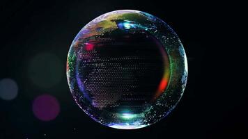 abstrakt klot med digital mönster och färgrik lampor på svart bakgrund video