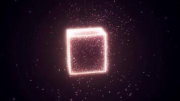 lysande kub flyter i Plats med gnistrande damm, kväll video