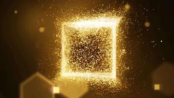 gyllene gnistrande partiklar form en fyrkant ram på mörk bakgrund under dagtid video