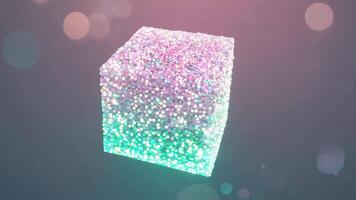 glittrande kub objekt med pastell Färg lutning och bokeh effekt, skapas i 3d framställa video