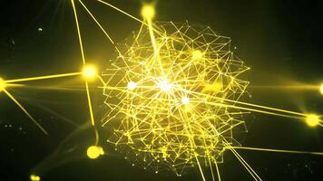 guld nätverk nod sfär med ansluter poäng och rader animerad på svart bakgrund video
