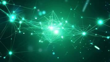 abstrakt nätverk av lysande knutpunkter och rader flytande i en mörk grön Plats video