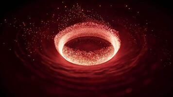 lysande röd ringa i mörk Plats med virvlande partiklar och astral objekt video