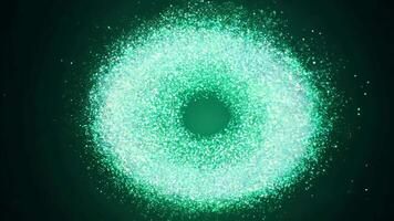 Glowing Emerald Donut Shape Formed by Floating, Sparkling Particles on a Dark Background video