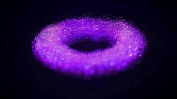 Purple Shimmering Circle Floating in Dark Space, Abstract Glowing Particle Animation video
