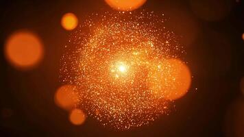 abstrakt orange partikel explosion med ljus Centrum animering på mörk bakgrund video
