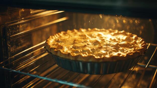 Apple Pie Baking Inside an Oven photo