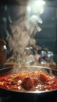 Chicken Curry Simmering in a Pan photo