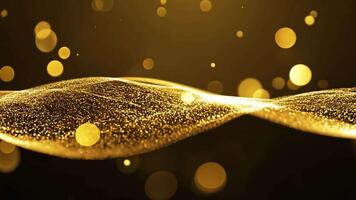 Golden Sparkling Wave With Bokeh Lights Floating on Black Background video