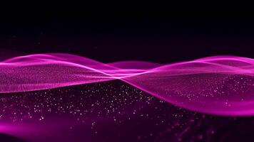 rosa raggiante onde con particella effetti su nero sfondo astratto animazione video