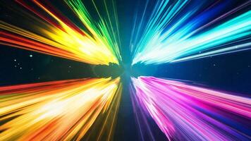 bunt Beleuchtung Streifen durch Raum mit sternenklar Hintergrund, Bewegung Hintergrund Schleife video