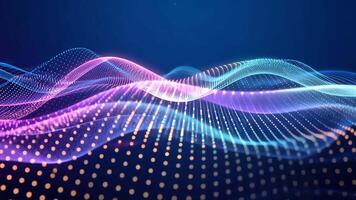 Abstract Blue Waves With Colorful Dots and Glowing Lines on a Dark Background video