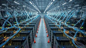 Inside a Massive Data Center Showing Rows of Servers and Cables video