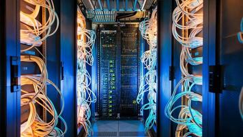 Inside a Large Data Center With Server Racks and Extensive Cabling Infrastructure video